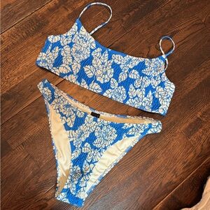 TRIANGL Blue Floral Smocked Bikini Swim Set Size XL